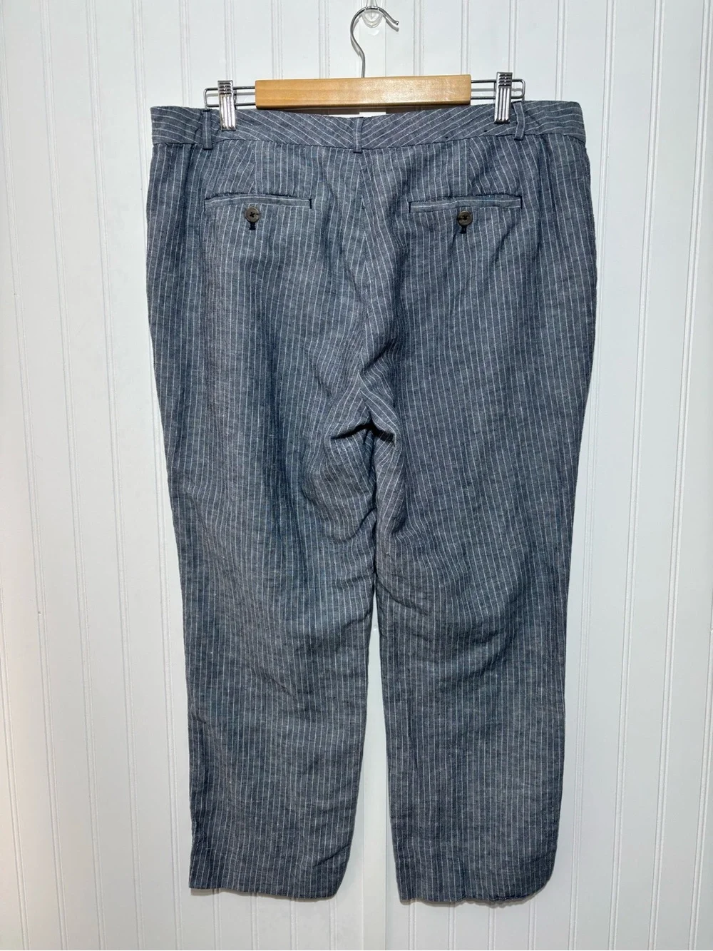 Banana Republic Factory Hampton Blue Pinstripe Linen Blend Pants 14 Coastal